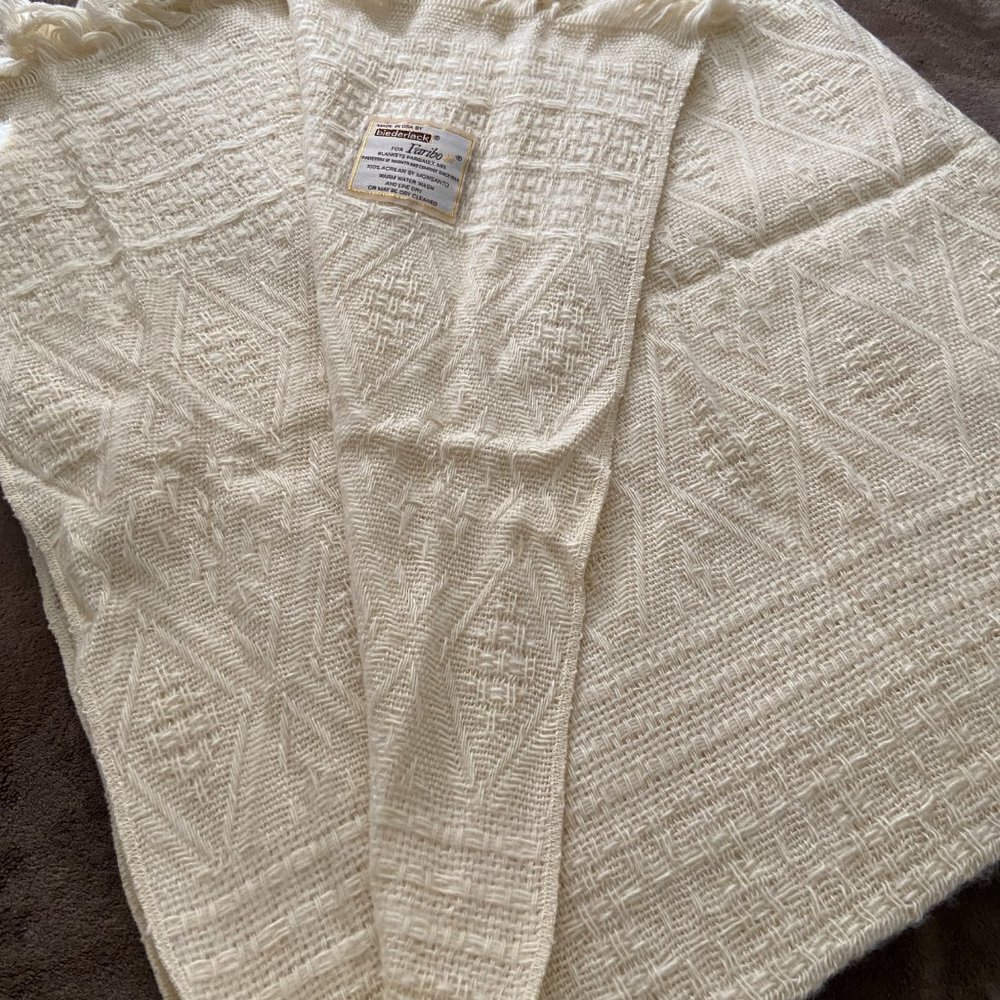 Vtg NWOT Biederlack Knit Throw Blanket Wrap 48" X 58"  Ivory Made in USA